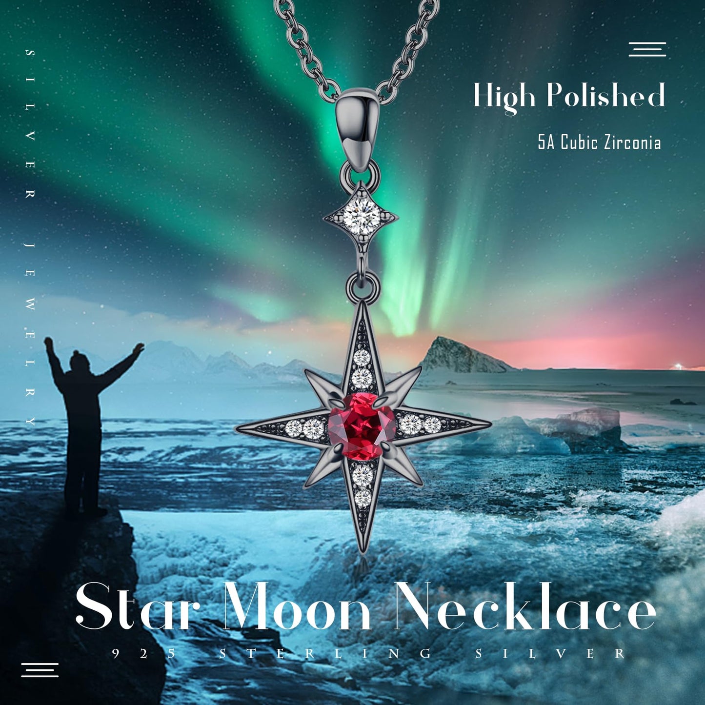 Silikepa Star Necklace for Women 925 Sterling Silver Black Star Pendant Necklace Polaris Pendant with Zircon Jewelry Gift for Women