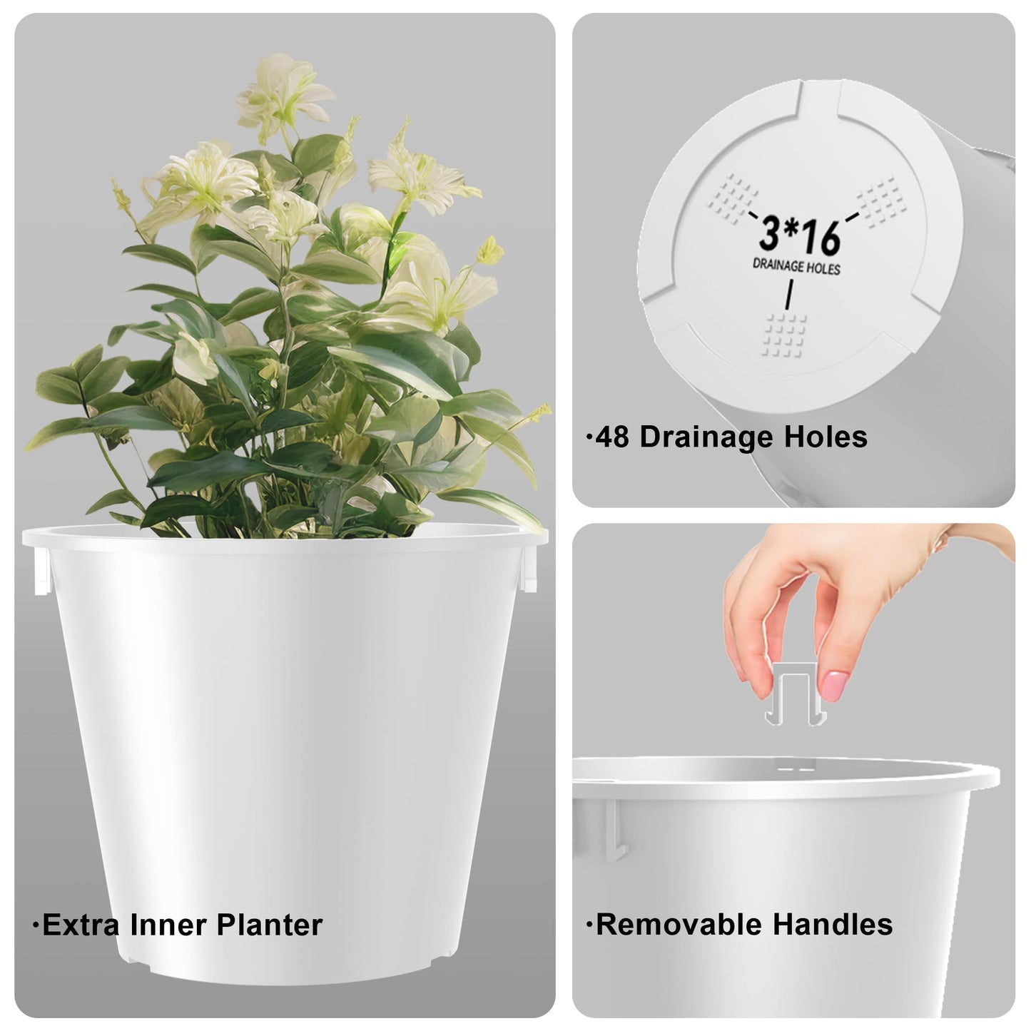 Kante Tall Round Planter Set of 2, 13 Inch Tall Decorative Planter Pots for Outdoor Indoor Garden Patio Front Porch (White)