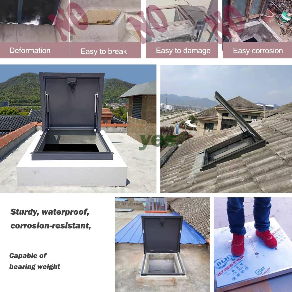 Roof Hatch Steel Anti-Theft Door Skylight Roof Skylight Roof Maintenance Hatch Roof Maintenance Hatch Cover Galvanized Powder Coated Steel Roof Hatch Deck Installation Roof Window (21.65in)