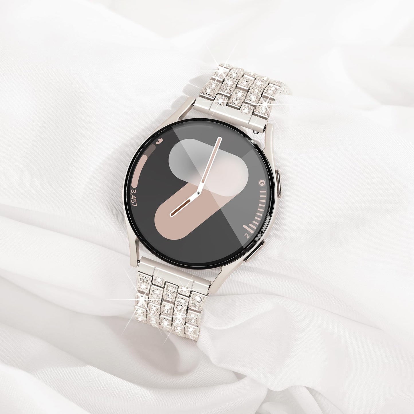 G-ficu Galaxy Watch 7 6 5 4 FE Band 20mm Diamond Bands for Samsung Galaxy Watch 7 6 5 4 FE Band 40mm 44mm, Women Bling Metal Strap for Samsung Watch Bands/4 6 Classic/3 41mm/Active 2-Cream