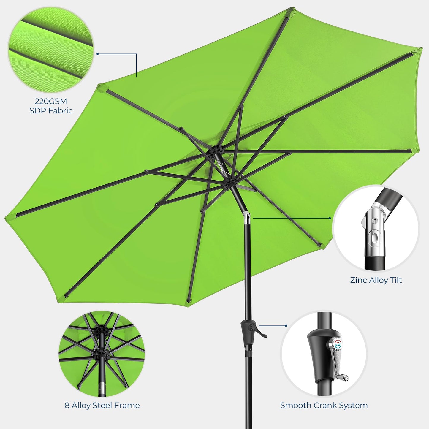 HOMSHADE 7.5ft Outdoor Patio Umbrella - Market Table Pool Deck Umbrella UPF50+ UV Protection with Push Button Tilt, Crank and 6 Sturdy Ribs (Apple Green, No base)