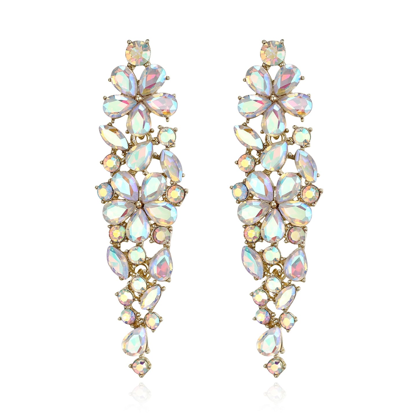EleQueen Sparkle Marquise Rhinestone Crystal Statement Dangle Earrings for Women, Gold-Tone Iridescent Clear AB Crystals Art Deco Prom Chandelier Jewelry for Wedding Bridal