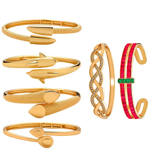 6 Pack 18K Gold Plated Bangles Bracelet Set for Women, Dainty Vintage Trendy Fashion Jewelry, Ideal Gift for Birthday Christmas Valentine's Day Mother's Day for Girlfriend Wife Mom Sister