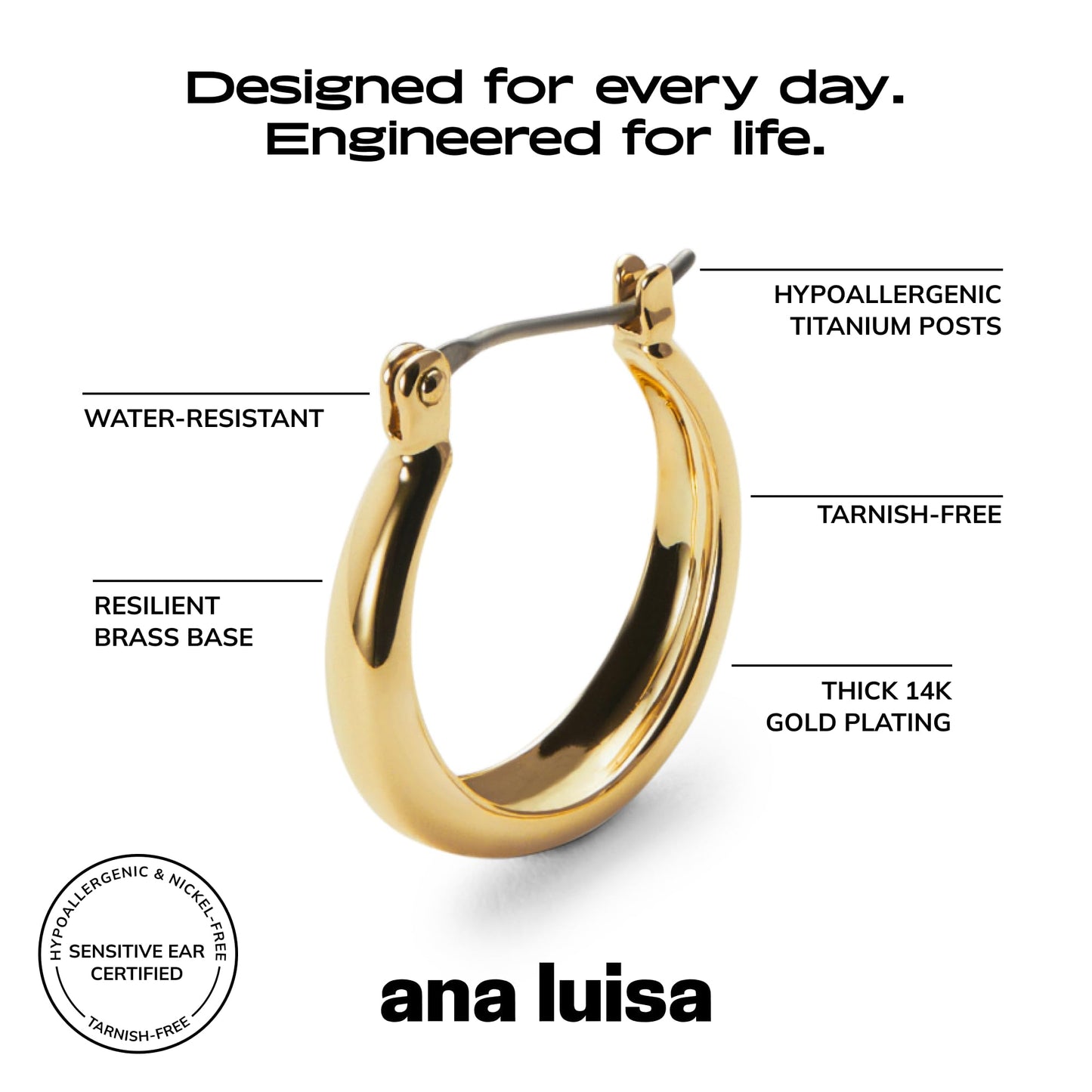 Ana Luisa Hoop Earrings for Women - Sterling Silver, 14K Gold Plated & Silver Rhodium Plated Assorted Earring Styles - Dainty, Small Gold Hoop Earrings for Daily Wear - Hypoallergenic & Tarnish-Free
