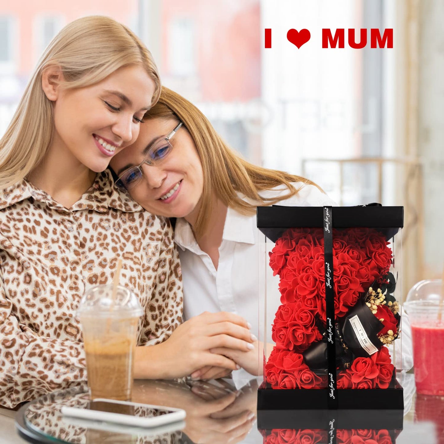 Mothers Day Rose Gifts for mom Rose Bear for Women, Artificial Rose Teddy Bear Birthday Bouquet, Mother's Day Rose Gift, Perfect for Wife, Mom, Grandma (Rose Red)