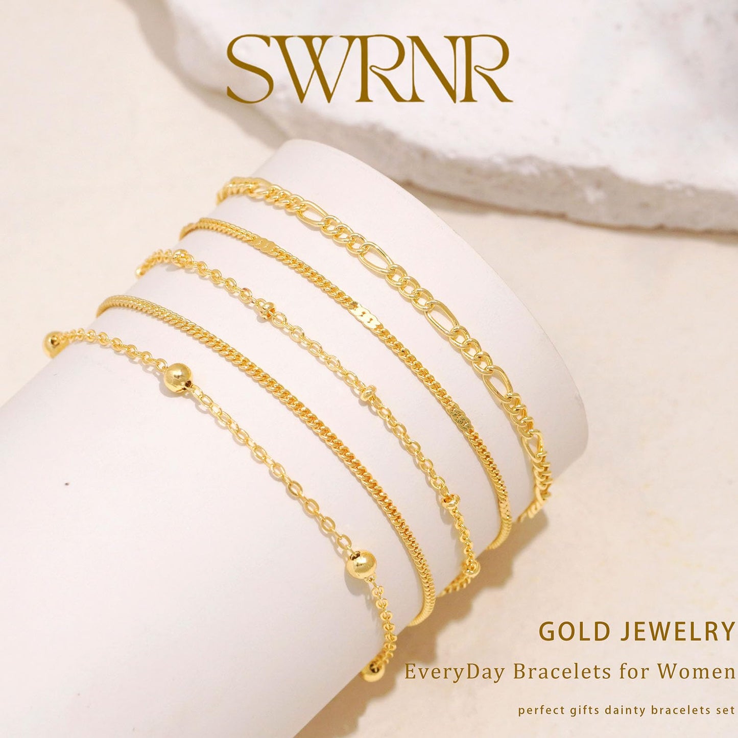 Gold Bracelets for Women, Dainty 14K Gold Plated Bracelet Stack for Women Trendy CZ Tennis Paperclip Cuban Chain Stackable Adjustable Waterproof Link Bracelet Jewelry Set Fashion Accessories Gifts