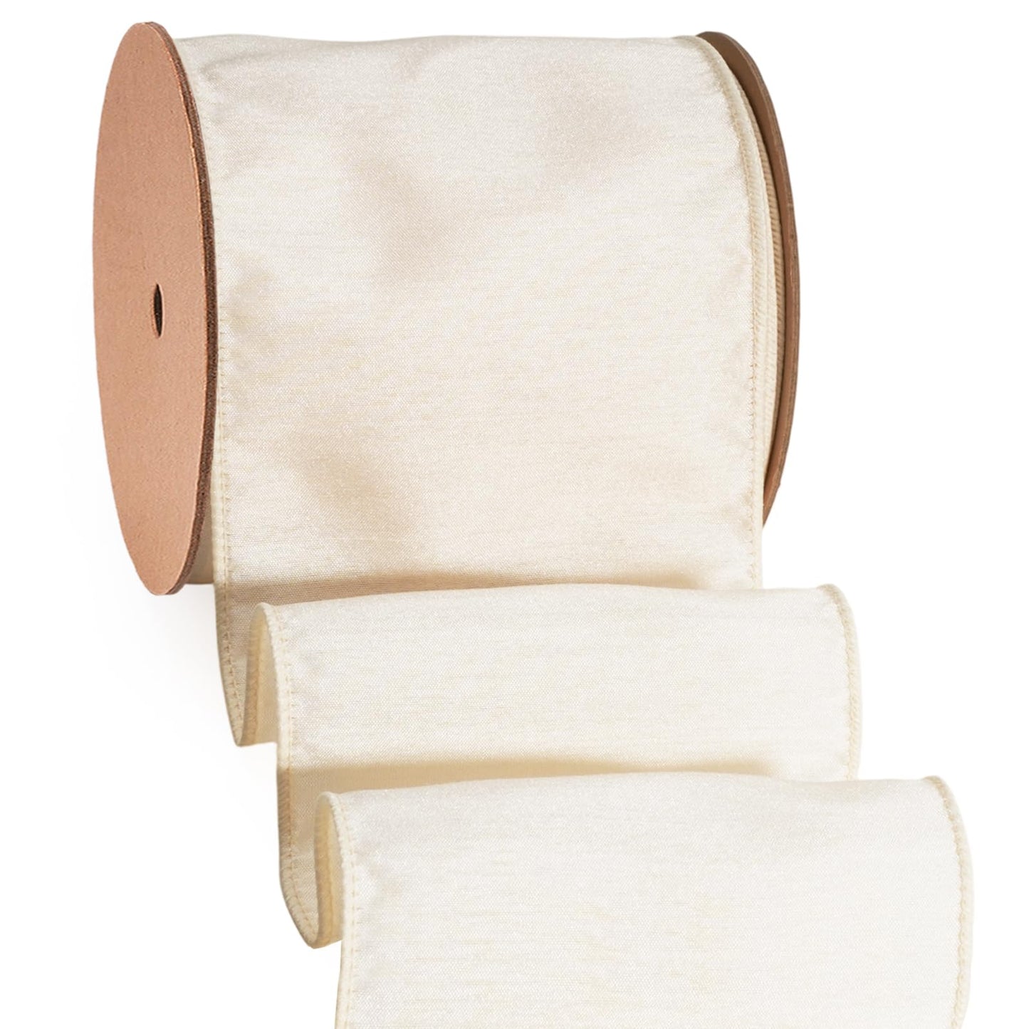 LaRibbons Ivory Ribbon Wired 4 Inch x 10 Yards Dupioni Ribbon with Wired Edge for Wreaths, Bows and DIY Decorations