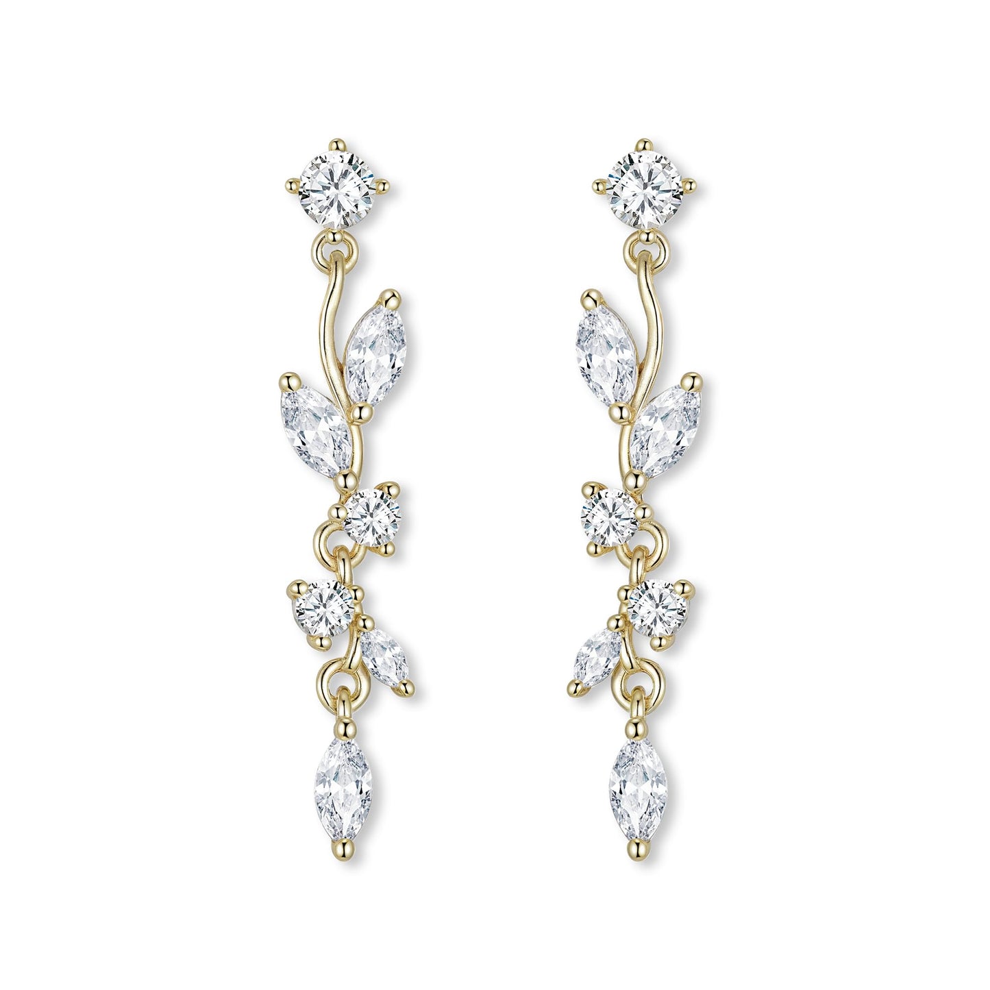 FANZE Marquise Cubic Zirconia Wedding Earrings for Women Brides Bridesmaids, Crystal Dangle Drop Gold Earrings for Women Jewelry Gifts