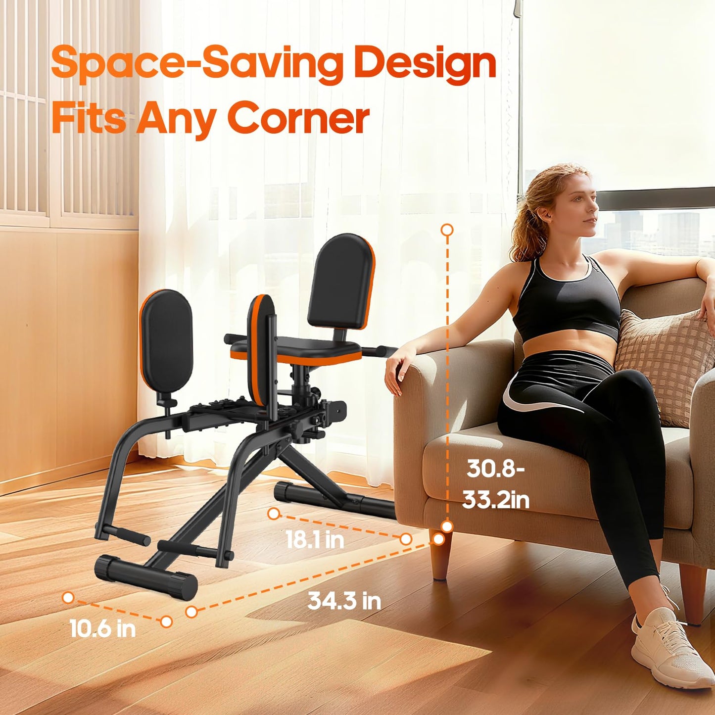 HXD-ERGO Hip Abductor/Adduction Machine for Home Gym, 6-Level Glute Machine & Thigh Workout Equipment, Booty Builder with Plush Padding, Compact Leg Exercise Euipment for Women & Men (Orange)