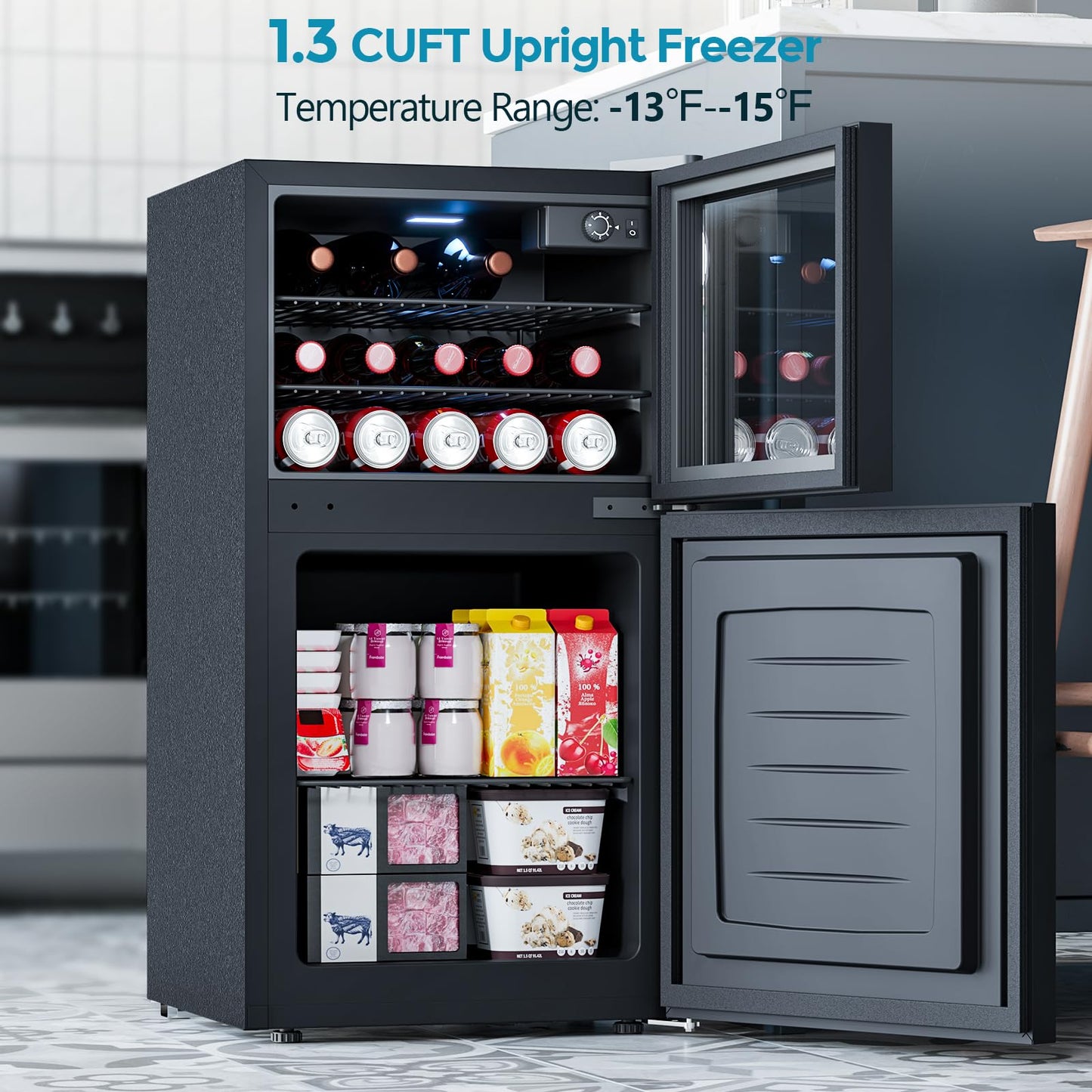 Electactic Beverage Refrigerator with Freezer, 2.6 Cu.Ft Compact Refrigerator, Reversible Door, Adjustable Thermostat, Mini Fridge for Bedroom, Office