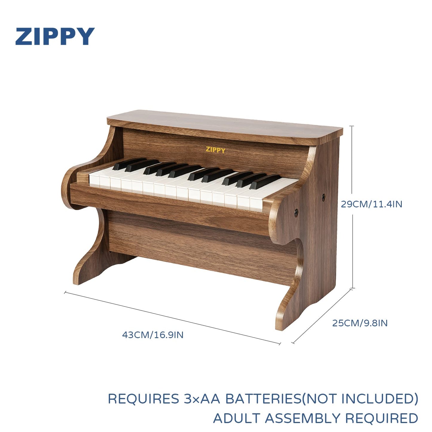ZIPPY Kids Piano Keyboard, 25 Keys Digital Piano for Kids, Mini Music Educational Instrument Toy, Wood Toy for Toddlers Girls Boys (Walnut)