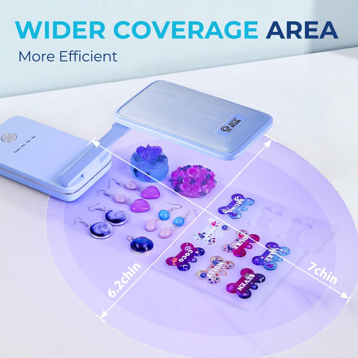 LET'S RESIN Portable Cordless UV Lamp, Rechargeable UV Light with Foldable & Adjustable Height, Large Curing Area, 2H Battery Life, 20min Curing for Molds, Jewelry Making UV Resin Curing Tool