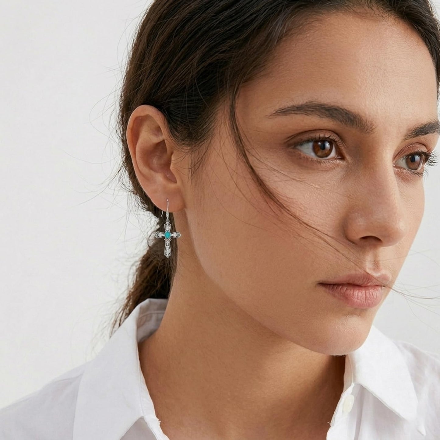 Eetaitai Natural Turquoise Earrings for Men Women 925 Sterling Silver Cross Western Dangle Earrings Boho Jewelry Mothers Day Gifts for Mom Wife Sister