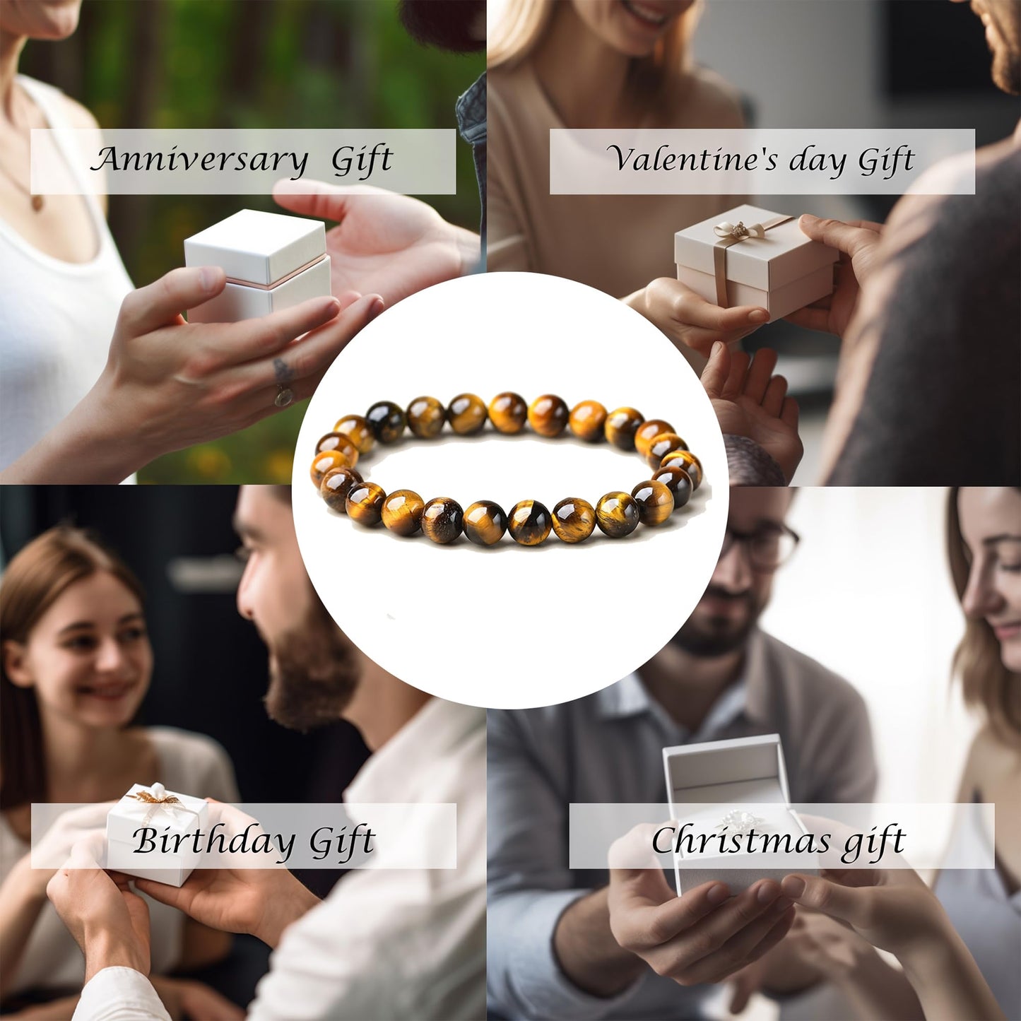 Cryhand Tigers Eye Protection Handmade Bracelet Best Present For Men Women Attract Wealth Chakra Feng Shui Stretchy Beaded Bracelets Lucky Friendship Bracelet (Tigers 2PCS)