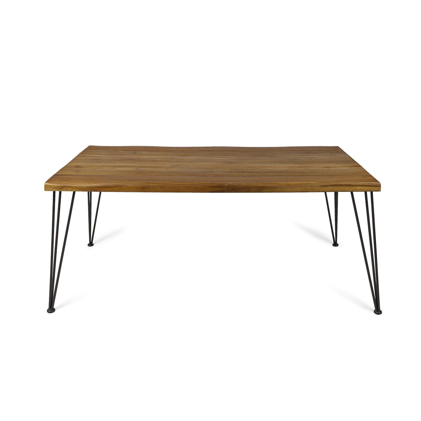 Christopher Knight Home Kama Patio Dining, Rectangular, 72", Acacia Wood Table Top, Rustic Iron Hairpin Legs, Teak Finish, Metal