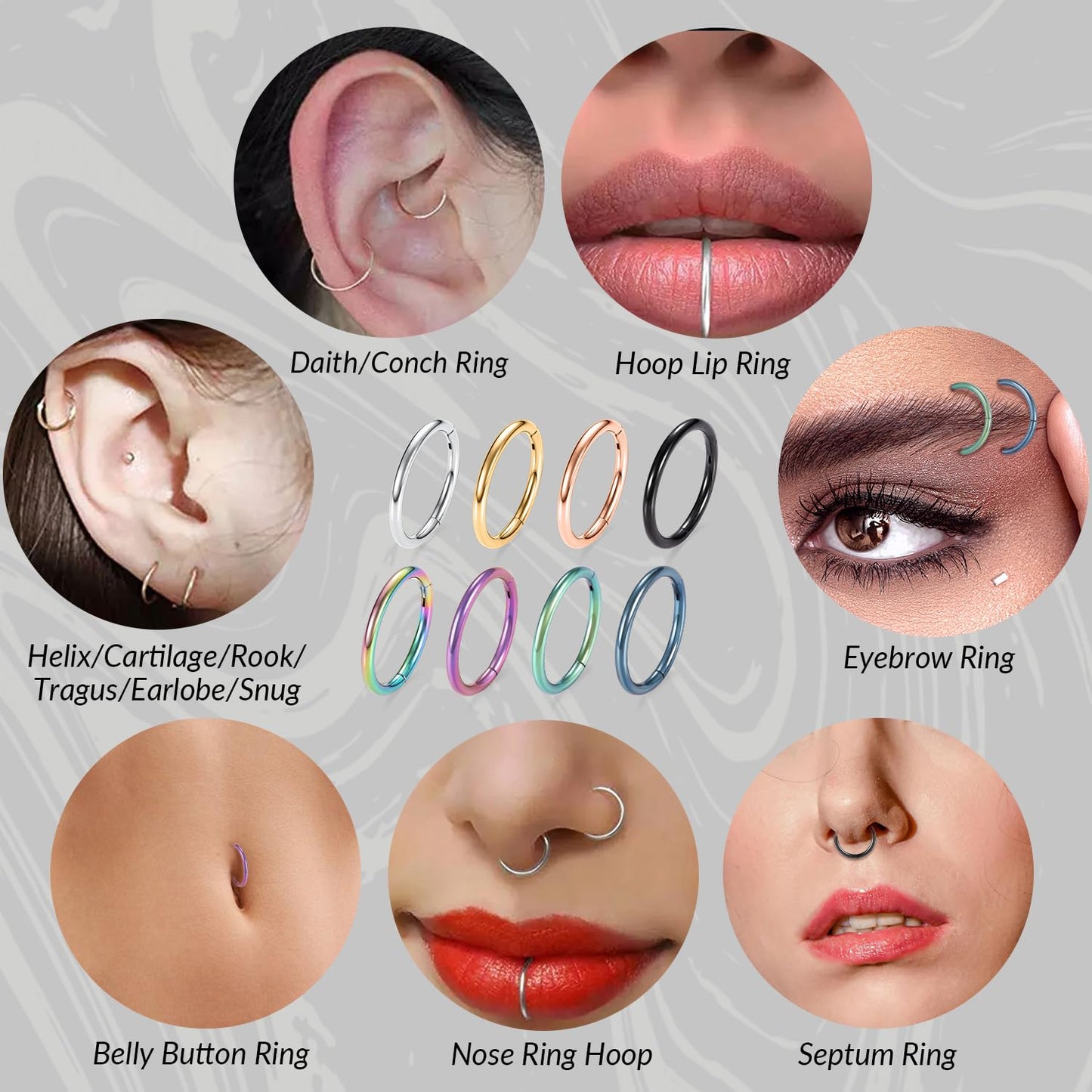 Septum Ring Rose Gold Septum Jewelry Seamless Septum Clicker Nose Rings 18 Gauge 8mm Nose Ring Hoop 18g Cartilage Earring Lip Rings Nose Hoop Surgical Steel Helix Earrings Nose Piercing Jewelry