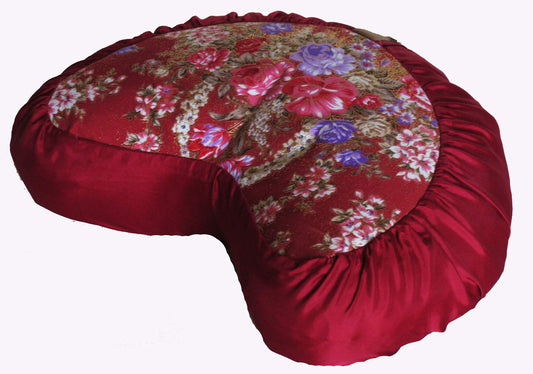 Boon Decor Meditation Cushion Crescent Buckwheat Zafu Pillow - Japanese Silk Pomegranate
