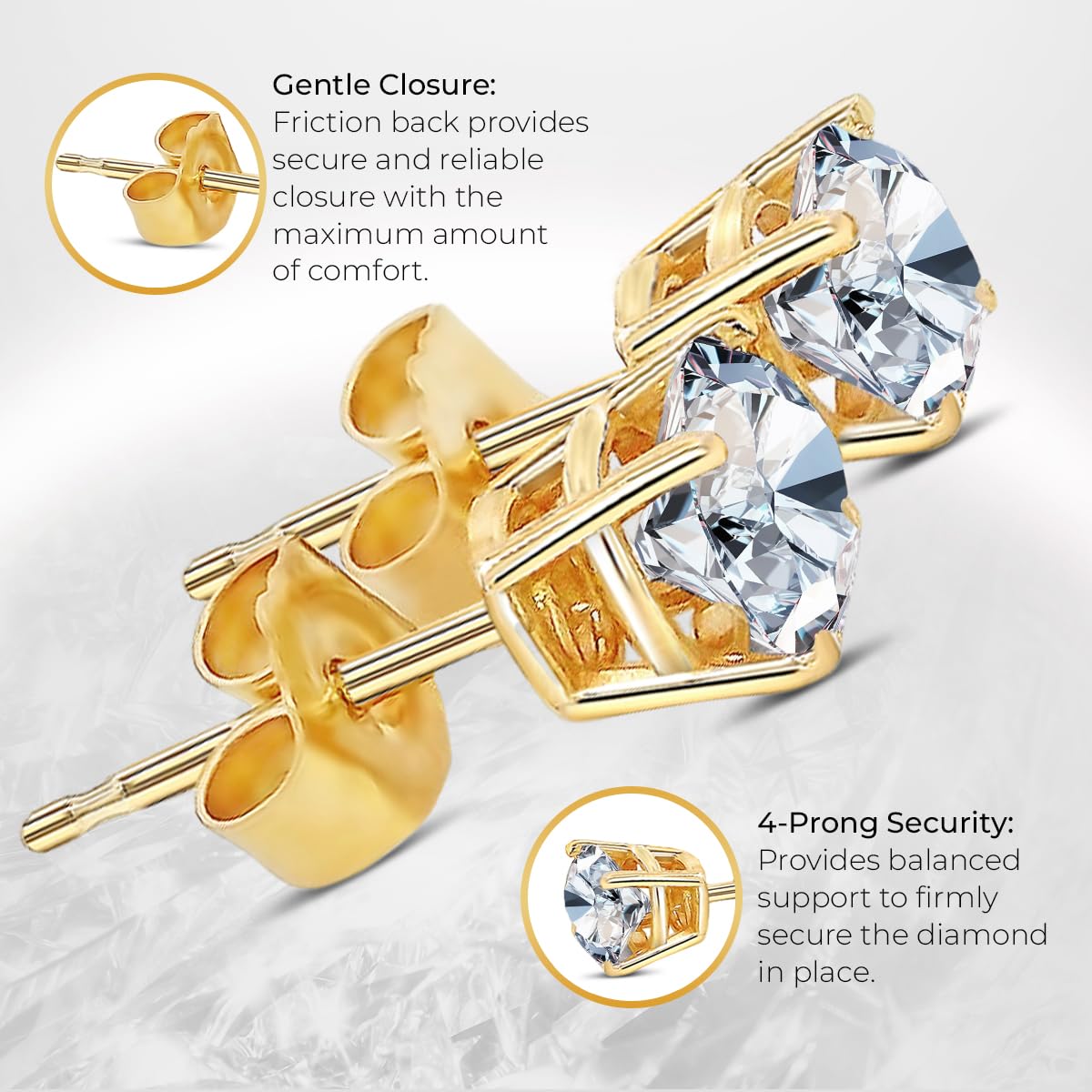 Certified 4.0 Carat Lab Grown Diamond Earrings in 14K Yellow Gold, H/SI Color/Clarity, Premium Collection of Diamond Stud Earrings for Women and Men, Quality Studs Made in USA
