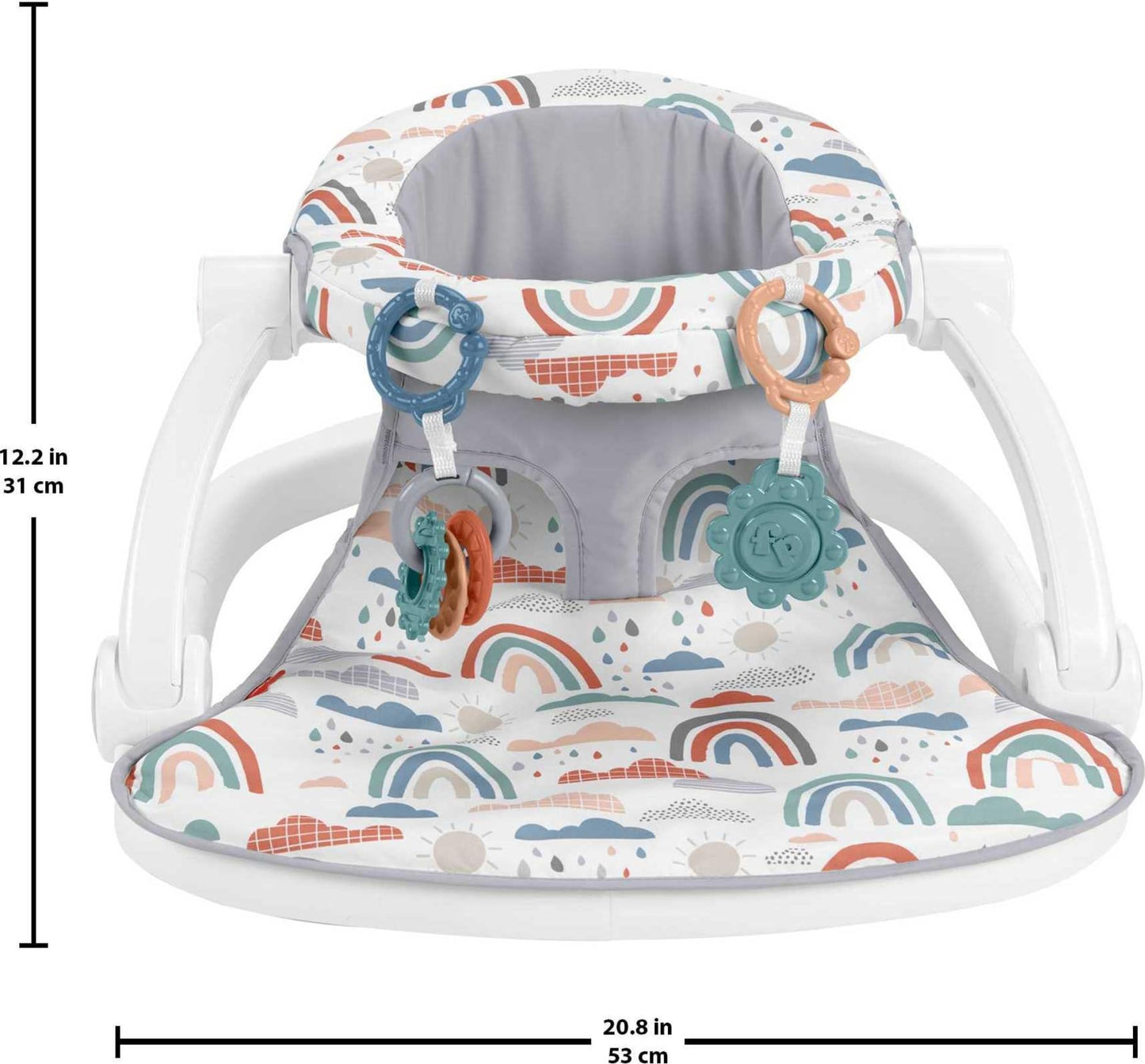 Fisher-Price Portable Baby Chair Sit-Me-Up Floor Seat with Developmental Toys & Machine Washable Seat Pad, Rainbow Showers