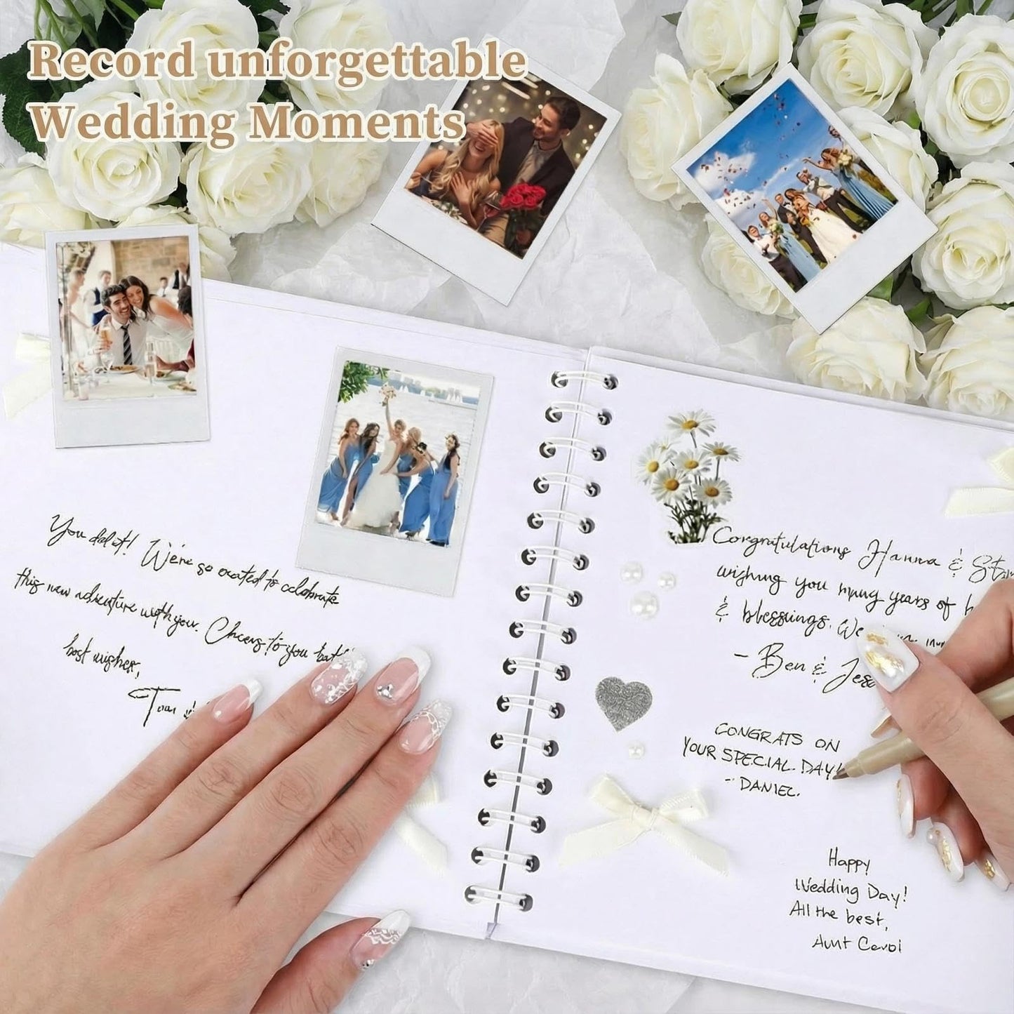 Wukfuiui Letters to The Bride Scrapbook 8 x 8 Inch Wedding Photo Album Kit DIY Guest Book for Bride with Metallic Pens Pearl Stickers Bows Memory Book with Thick Paper for Letters, Bridal Shower Gifts