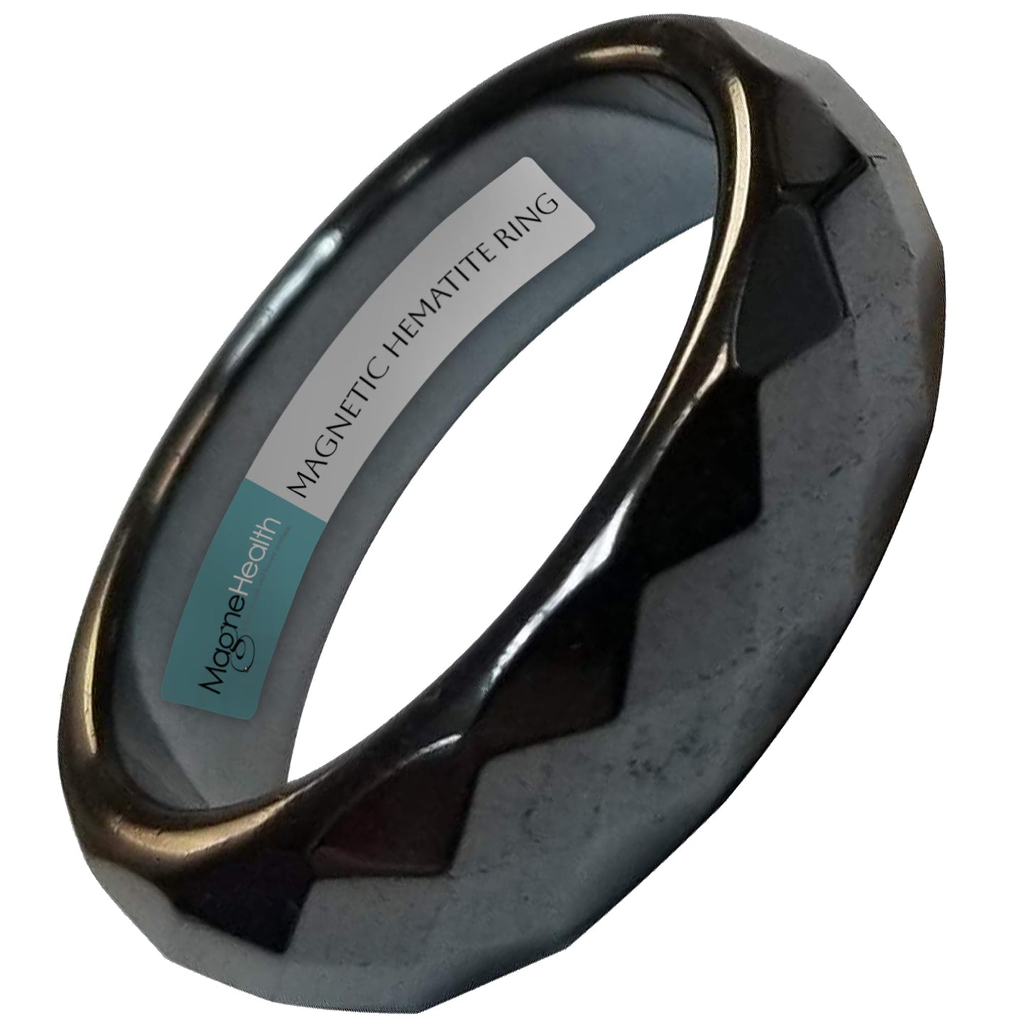 MAGNEHEALTH Hematite Rings - Beveled Magnetic Band Ring for Men and Women, Unisex Black Hematite Magnetic Ring, Absorbs Negative Energy, Anxiety Balance and Root Chakra Jewelry, Size 8