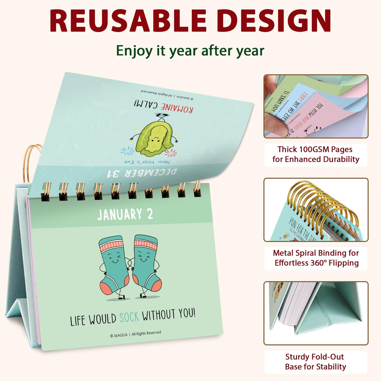2026 Funny Pun Flip Calendar - Perpetual Daily Desk Calendar with 365 New Puns & Jokes - Humor Gift for Friends, Family, Coworkers - Punny Gifts, Office & Home Decor