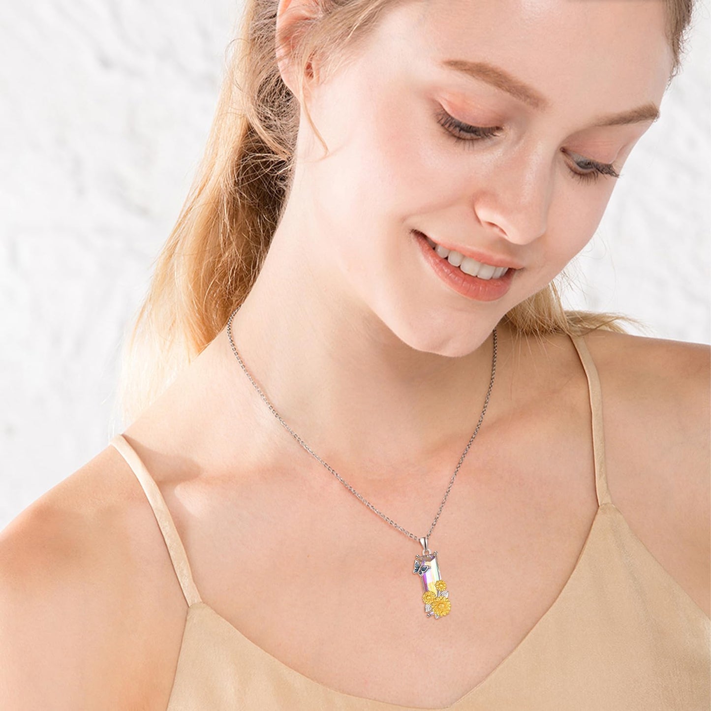 AENEAS Valentines Day Gifts for Women Her Sunflower Necklace for Women 925 Sterling Silver Butterfly Sunflower Necklace 18K Gold Plated Hypoallergenic Crystal Jewelry Gift for Wife