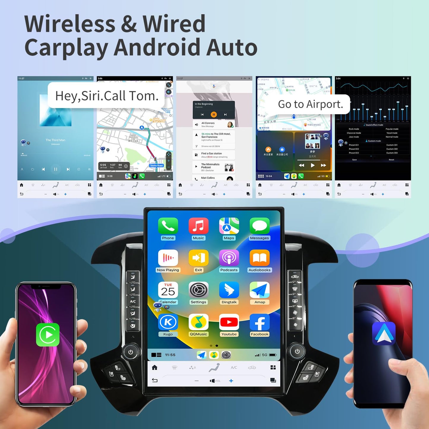 Car Radio for Chevrolet Silverado GMC Sierra 2014-2019 Stereo Replacement Head Unit 15.6 Inch 2K IPS Touch Screen Tesla Style Carplay Android Auto GPS Navigation Multimedia Play OEM 8 Inch (Black)