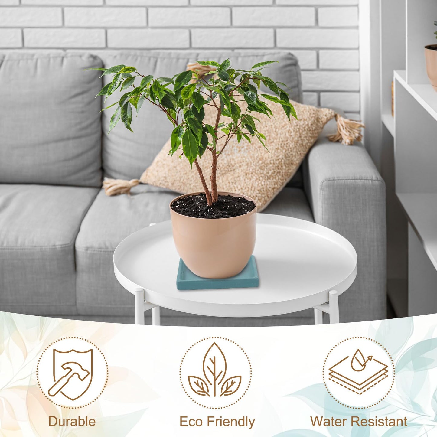 uxcell 2 Pcs Square Plant Saucers, 4.7 Inch Ceramics Plant Drip Trays for Pots, Heavy Duty Flower Pot Saucers for Indoors and Outdoors, Brown