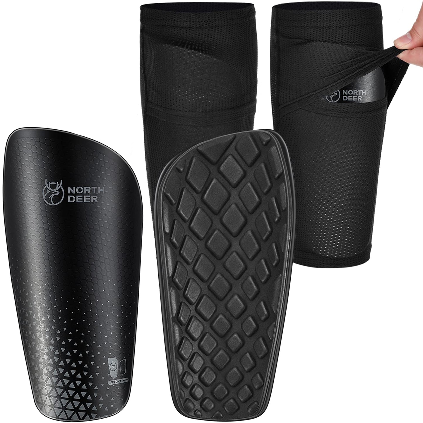 Soccer Shin Guards for Boys incl. Sleeves with Optimized Insert Pocket - Protective Soccer Equipment for Kids Girls (Black M)