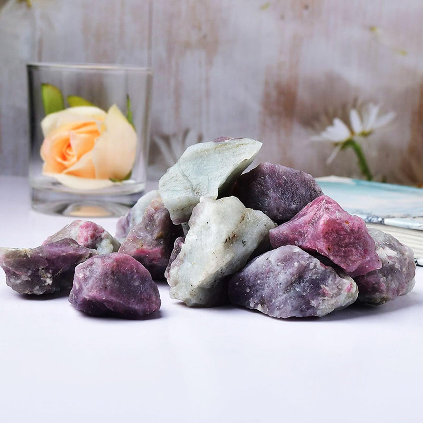 Plum Blossom Tourmaline Raw Crystals Healing Crystals Natural Rough Stones 1.2-2" for Tumbling, Fountain Rocks, Yoga, Meditation, Polishin, Gift 30