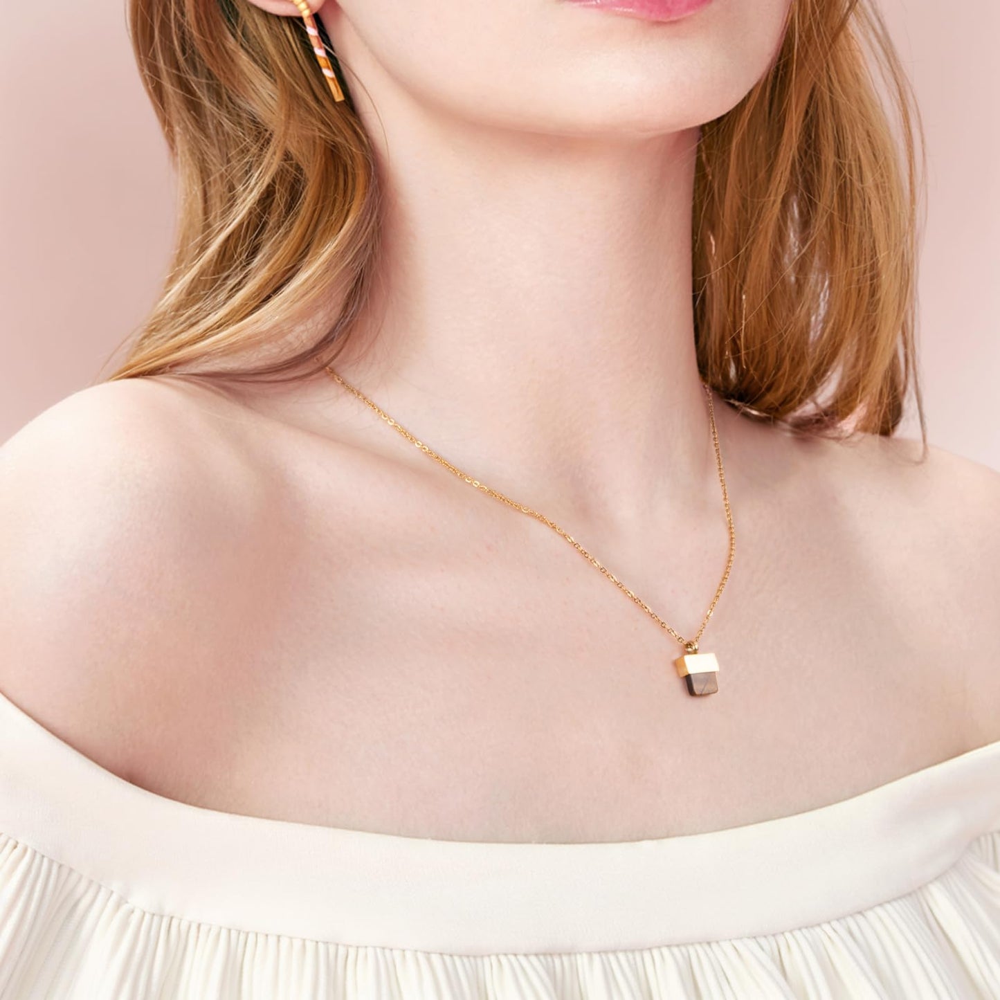 Milan Chiva 14K Gold Plated Brown Tigers Eye Stacked Necklace for Women, Dainty Trendy Non Tarnish Pendant Charm Necklaces Fashion Jewelry for Women Waterproof MNS-1005BR