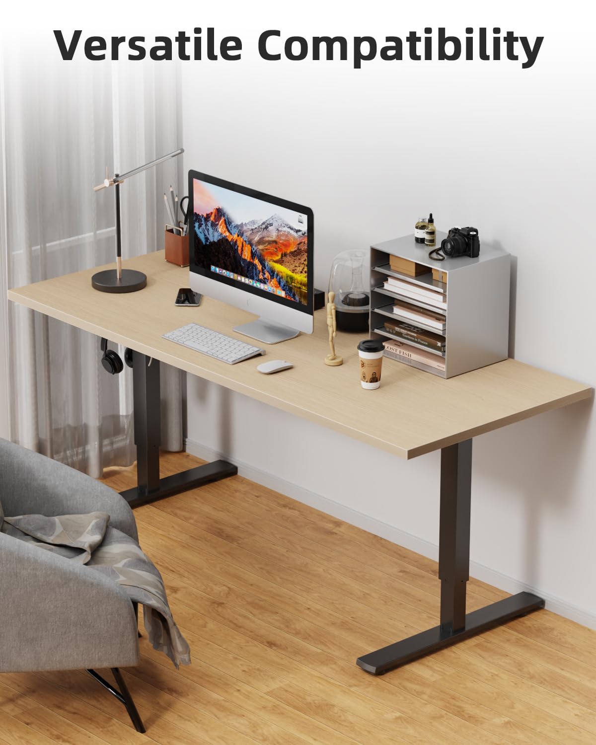 ZATNK Universal 60 x 24 One-Piece Particle Board Table Top, 1" Thick Desktop for Stand Up Height Adjustable Desk Frames, Home Office Tabletop, Countertop DIY, White Oak