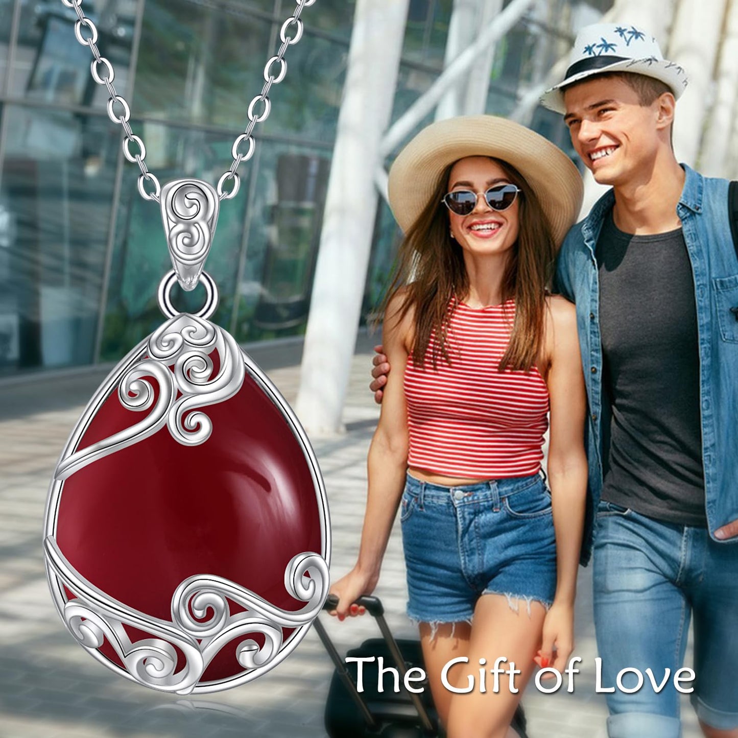 YAFEINI 925 Sterling Silver Red Agate Necklace Filigree Teardrop Pendant Necklace Jewelry for Women (BB-Red Agate Filigree Necklace)