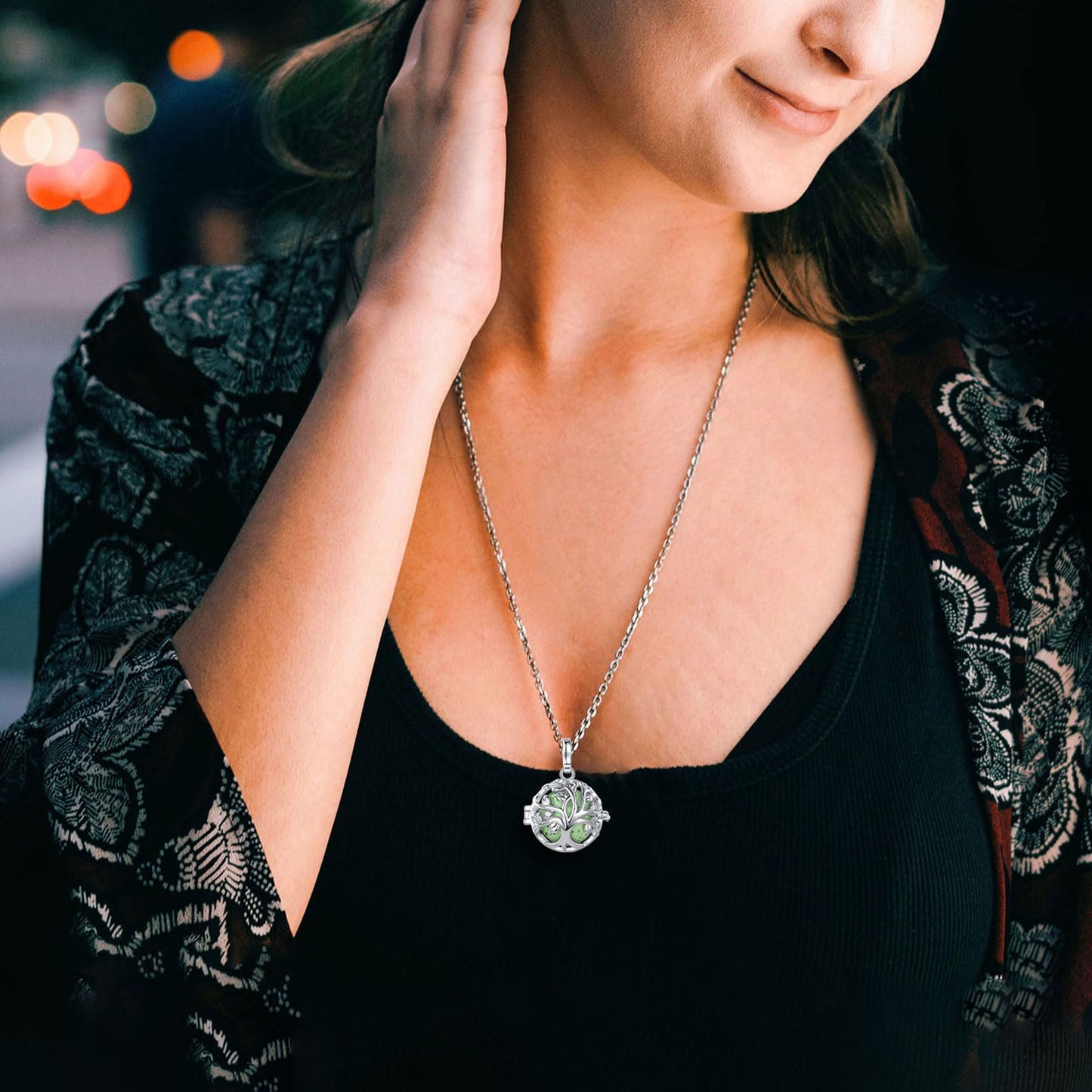 INFUSEU Aromatherapy Necklaces for Women Essential Oil Diffuser Jewelry Lava Stone Rock Tree of Life Pendant Aroma Scented Perfume Locket Gifts