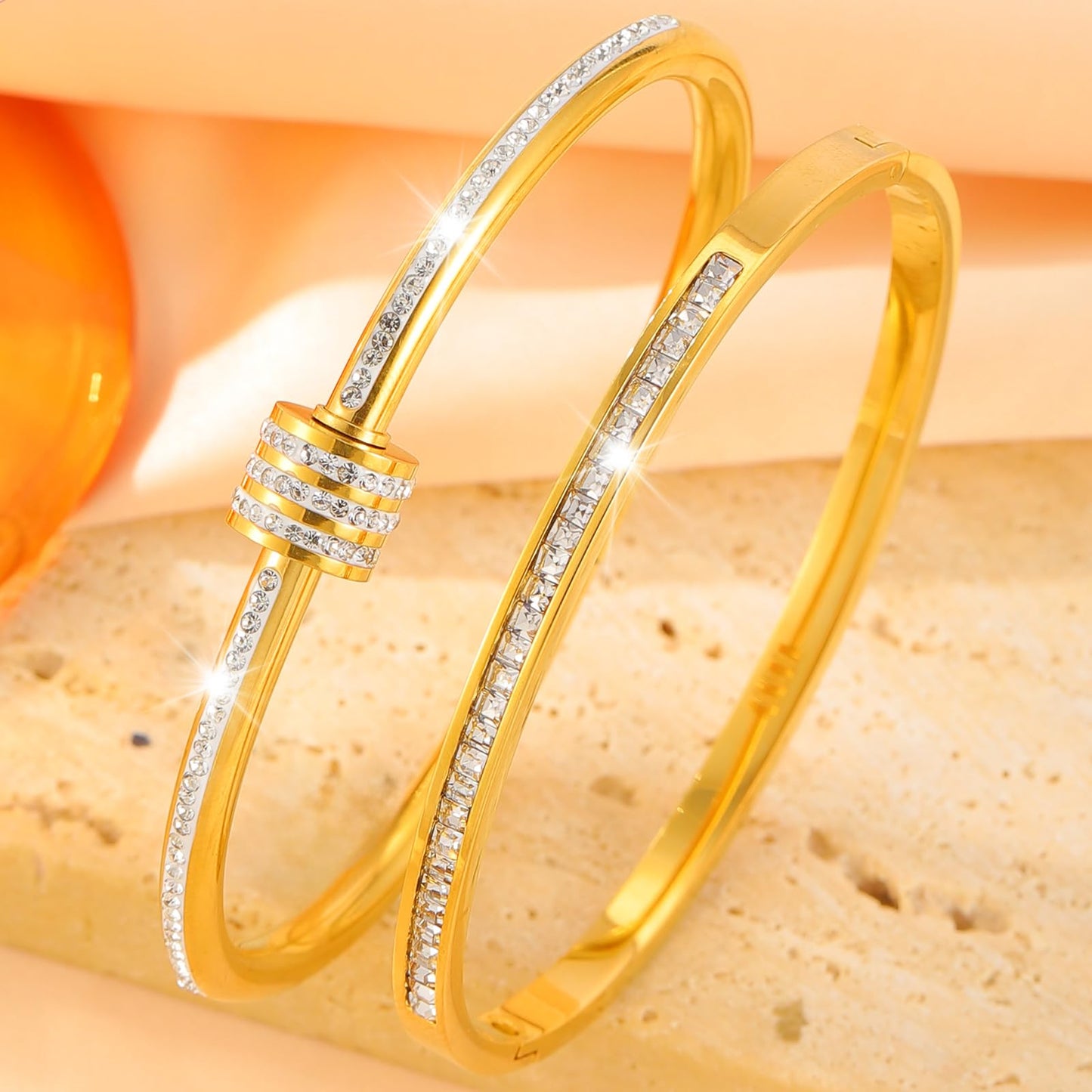 Camhanno Gold Bangles for Women - Stainless Steel Love & Friendship Bracelet Set with Gift Box | Daily Wear & Party Jewelry