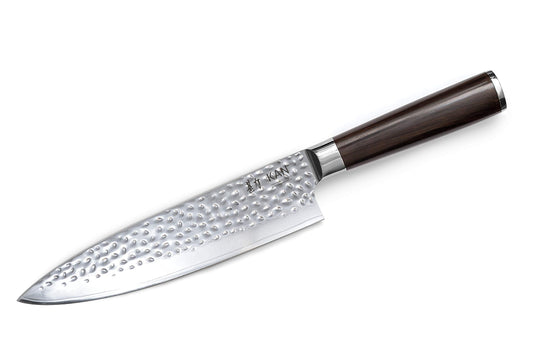 KAN Core Professional Chef Knife 8-inch VG-10 67 layers Damascus Ambidextrous (Hammered Japanese VG-10 Blade, Ebony wood handle-upgraded version)