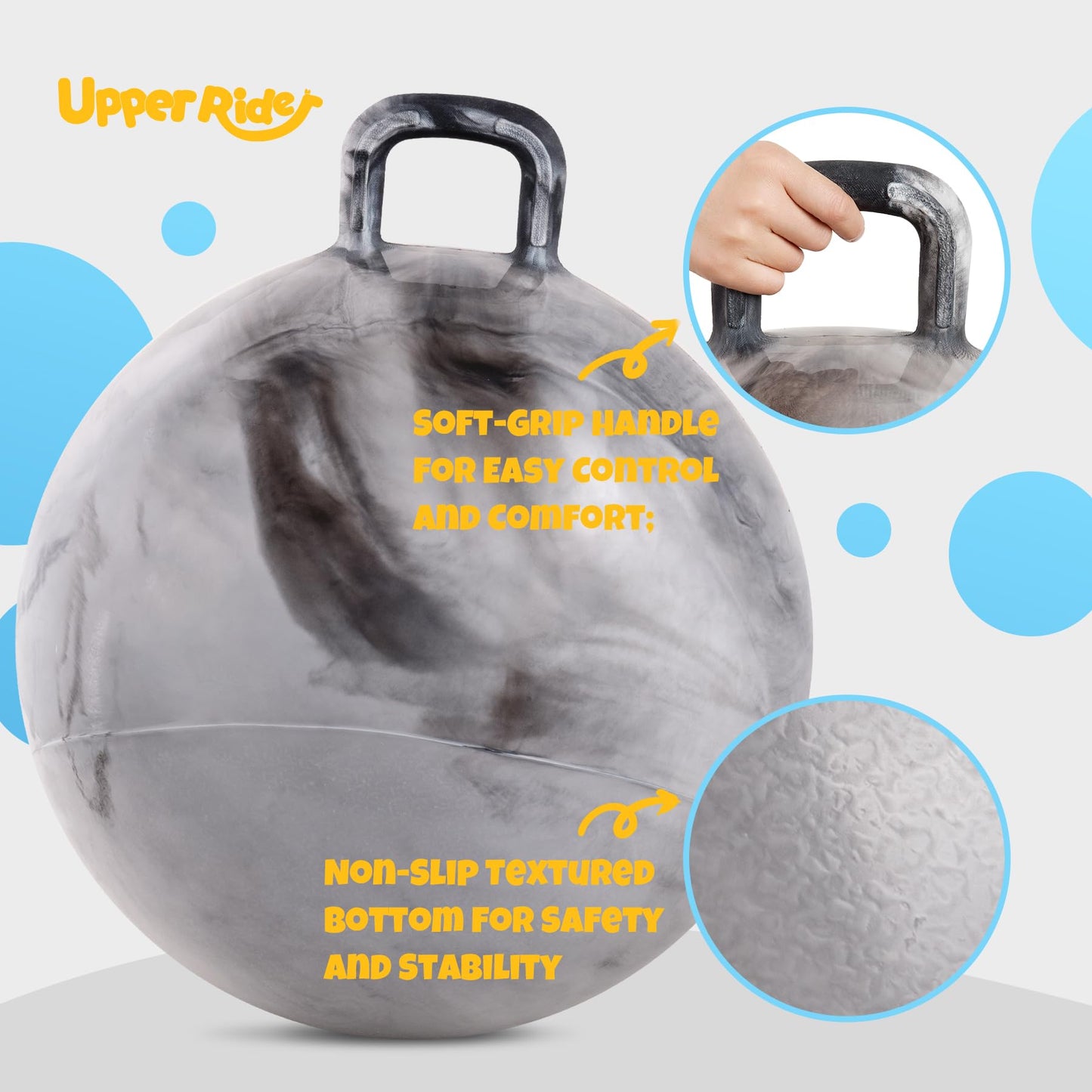 Upper Rider Clouds Hopper Ball for Kids,18 Inch Bouncy Ball with Handle,Inflatable Hopping Toys for Boys Girls Aged 3-8, Indoor Outdoor Jumping Toys Gift with Pump