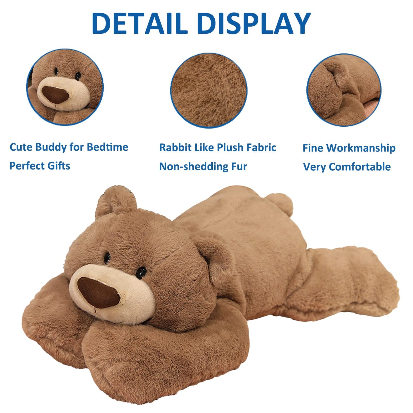Hronsa Weighted Stuffed Animals, 19.7in 3.3lbs Weighted Bear Stuffed Animal Toy Cute Brown Bear Plush Pillow for Adults Boys Girls
