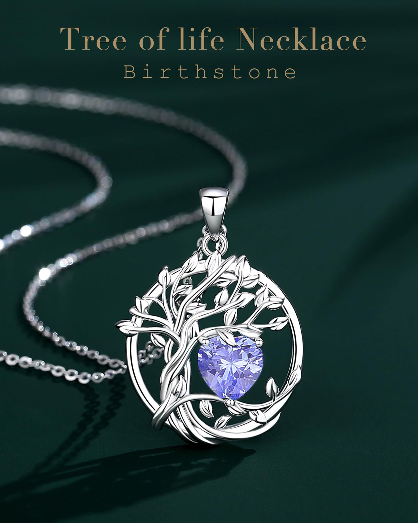FANCIME Tree of life December Birthstone Necklace for Women Sterling Silver Tree Jewelry Created Tanzanite Pendant Gemstone Anniversary Birthday Mothers Day Gifts for Wife Mom Her