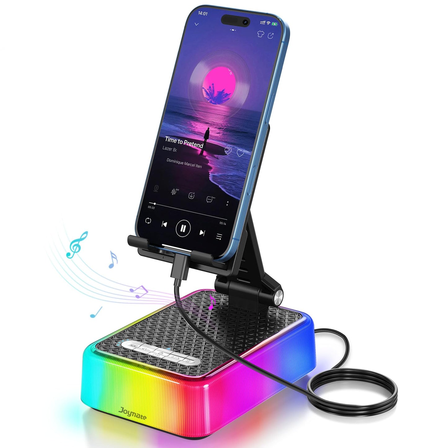 Gifts for Men and Women, Charger Phone Stand with RGB Lights and Bluetooth Speaker, Birthday Gifts for Husband,Wife and Teens Adjustable Angle Cell Phone Holder Valentine (Black)