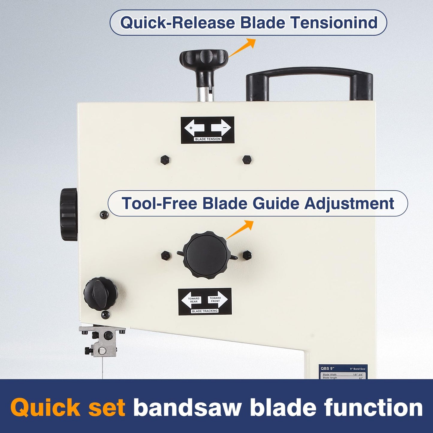 QD-KYOHO Band Saw, Portable 9-Inch Bandsaw for Woodworking, 770 FPM Benchtop, 1/3 HP, 120 V 2.5-Amp Motor, Band Saws with Cast-Aluminum Worktable with Scale, Steel Bandsaws with Miter Gaug