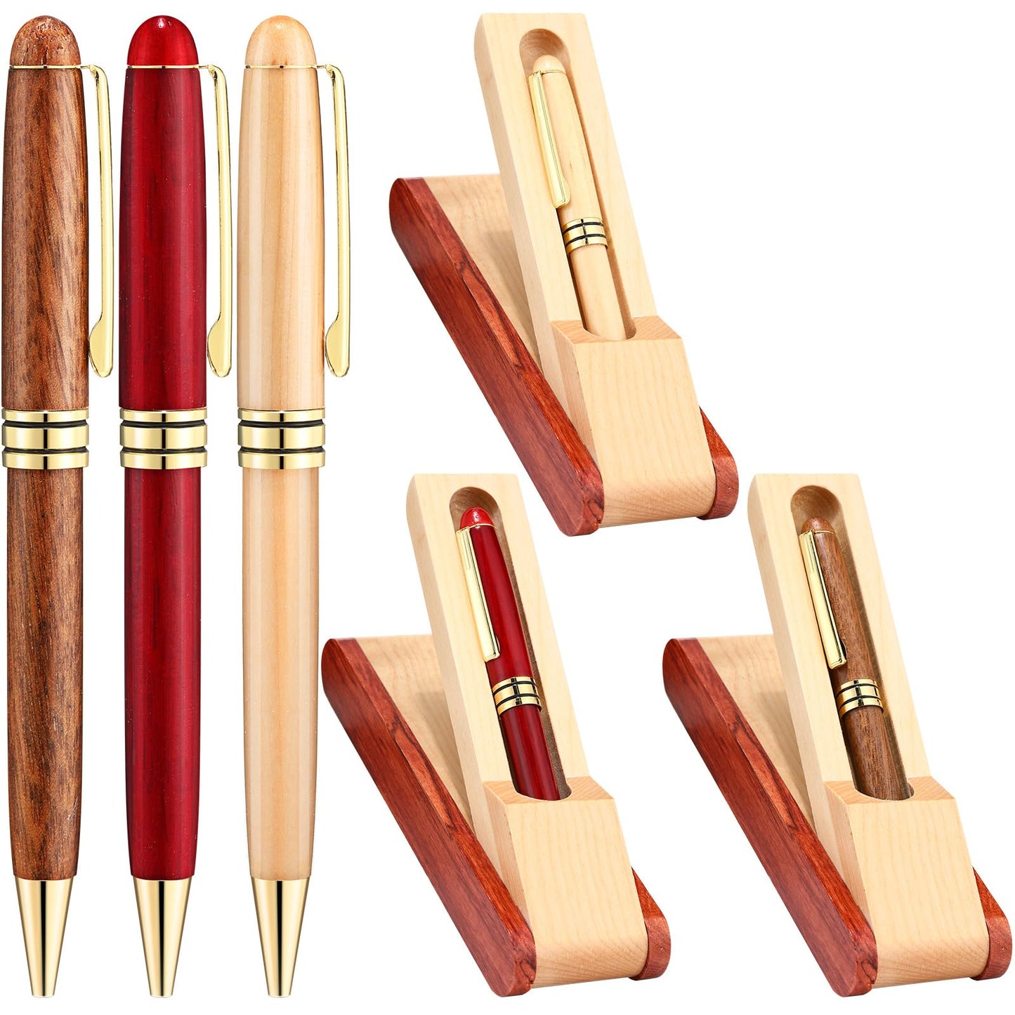 Zhanmai 3 Pack Wooden Ballpoint Pen Gift Set Handmade Writing Pens for Journaling with 3 Pen Gift Box Display Case Appreciation Thank You Gifts for Men Women Christmas Gift Employee Office Supplies