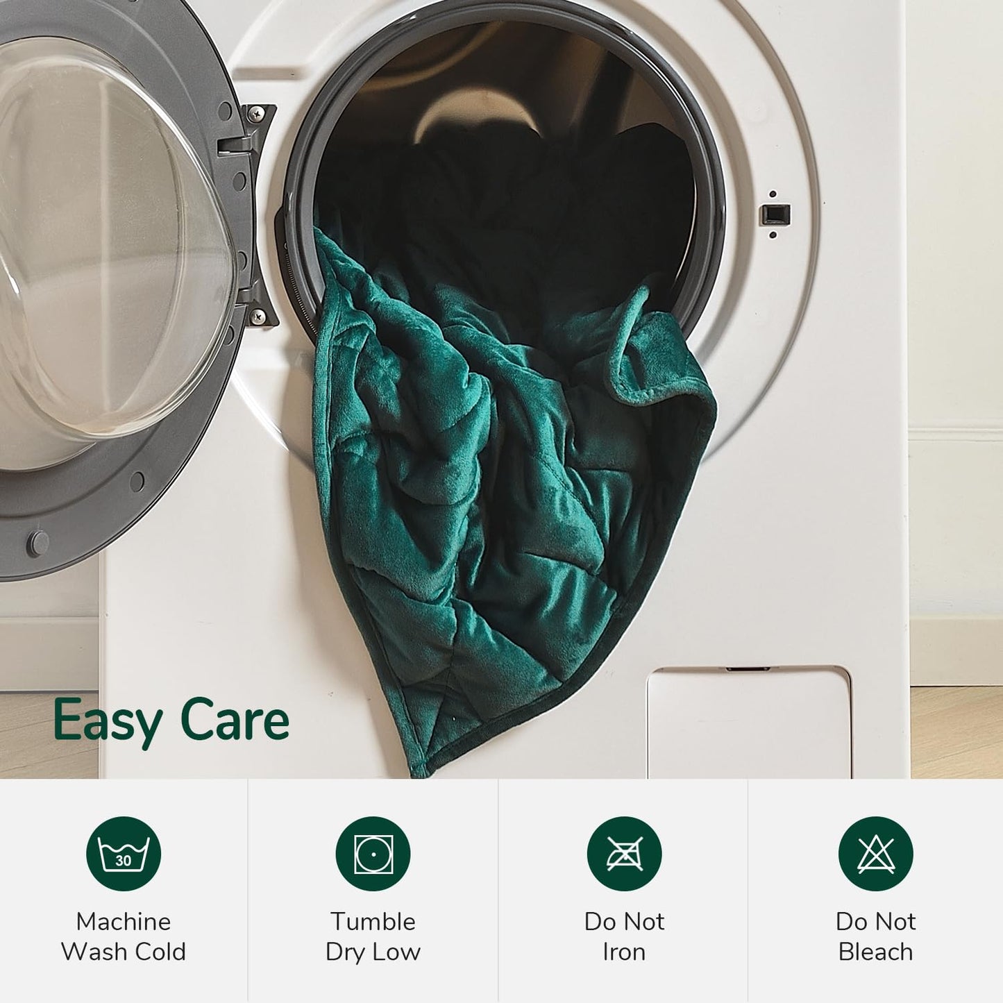 Kaisa Weighted Blanket for Adults (10 lbs, 60" x 78"), Soft Heavy Blanket Machine Washable, Queen Size Weighted Blankets with Glass Beads for Stress Relief and Sleep Promotion,Green