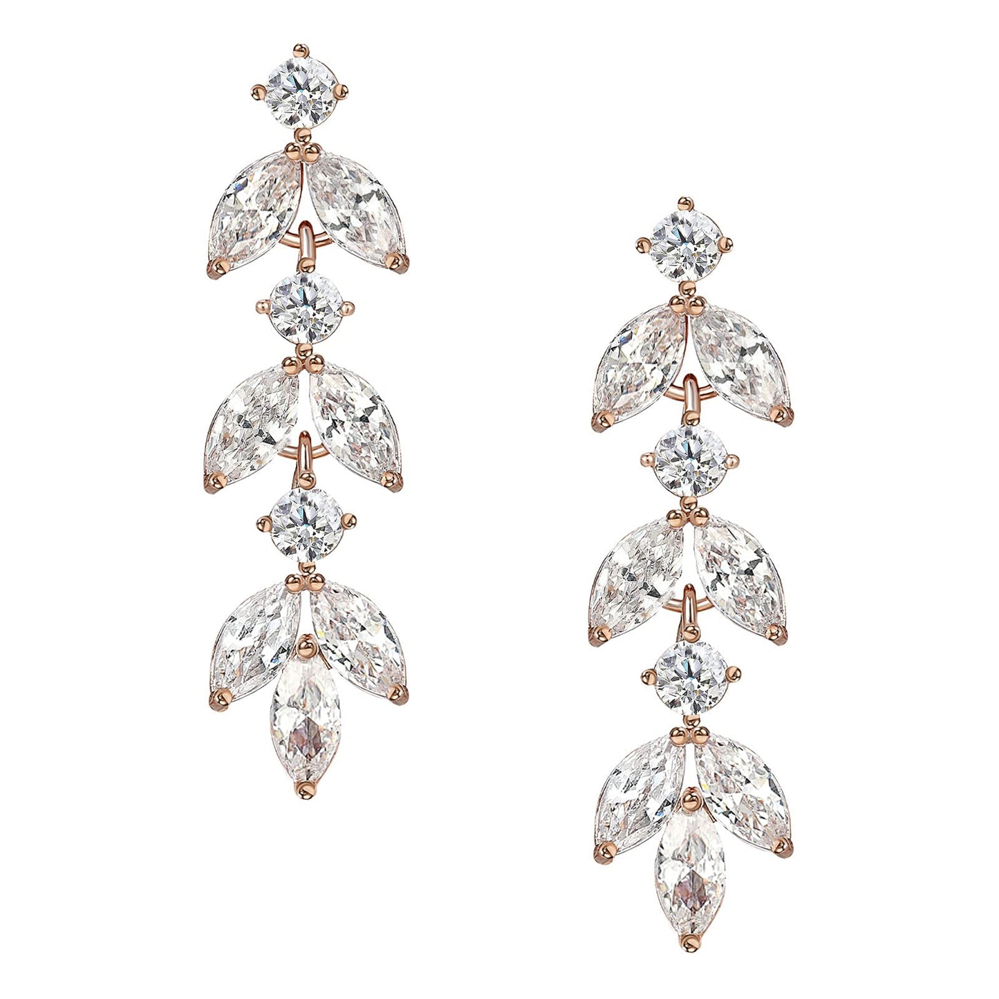 SWEETV Rose Gold Cubic Zirconia Wedding Earrings for Brides Bridesmaids, Elegant Marquise Bridal Dangling Earrings, Crystal Drop earrings for Women Jewelry Gifts