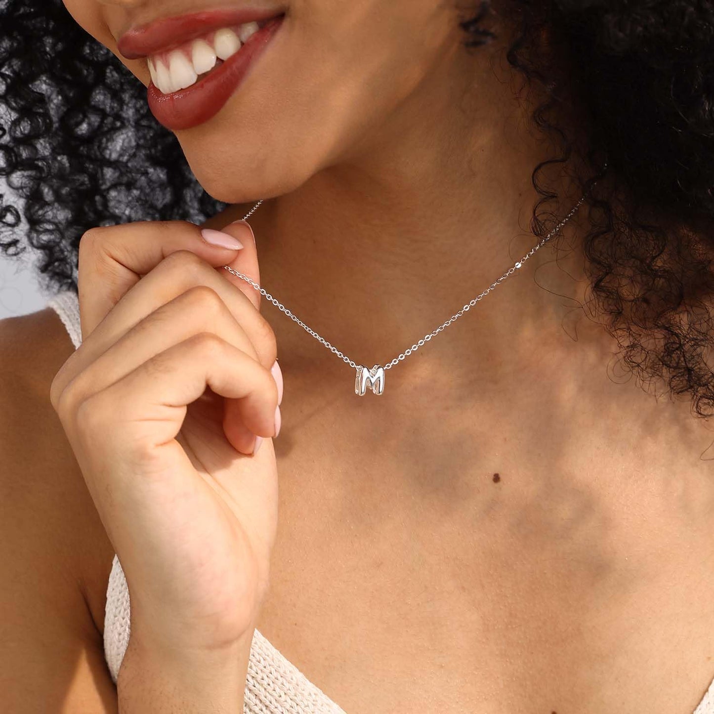 CUEZIY Bubble Silver Letter Necklace Initial Necklaces for Women Dainty Personalized Charm Pendant Name Necklace Cute Non Tarnish Fashion Accessories Teen Gift Trendy Stuff Silver Jewelry Gifts