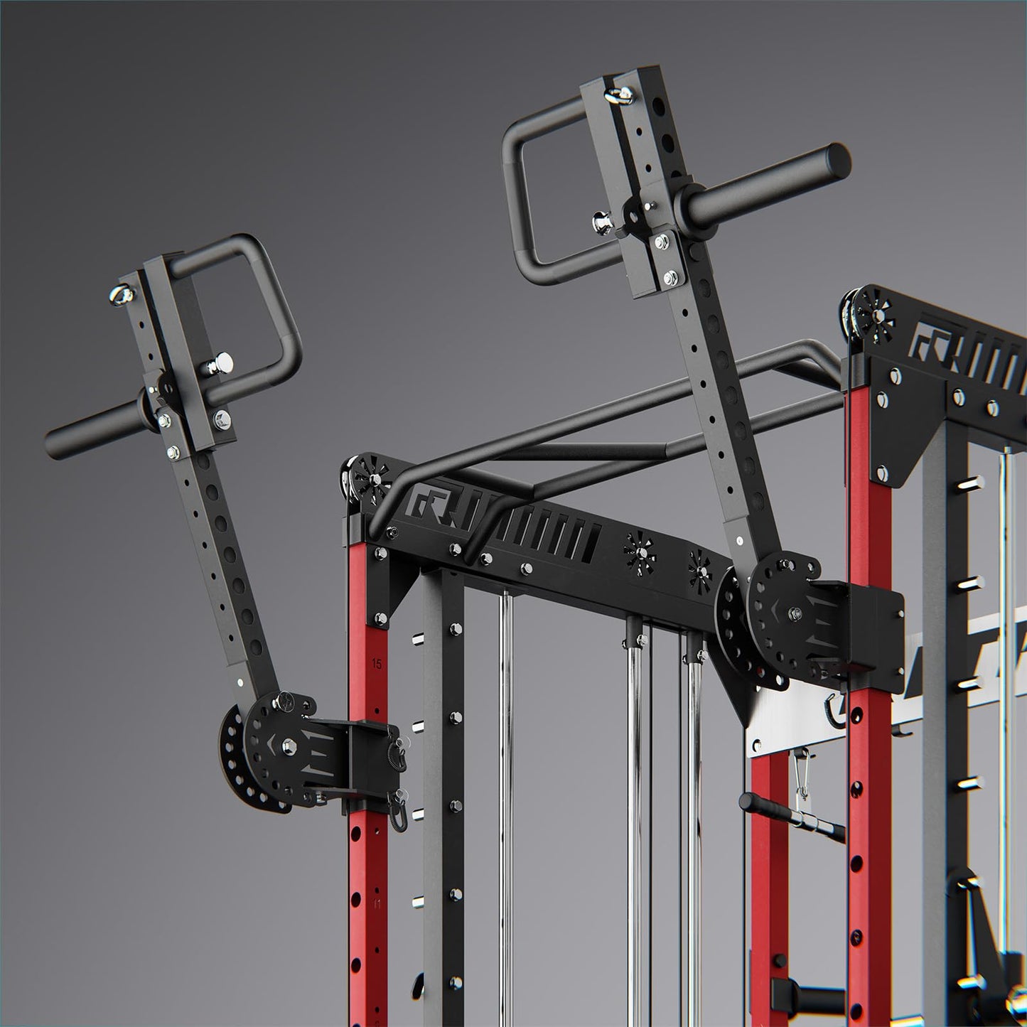 RitFit M1 Pro Smith Machine with LAM1 Adjustable Lever Arm Attachment, All-in-One Power Cage, Power Rack with LAT Pulldown & Cable Crossover System for Home Gym(Red with Weight Stack,CP230)
