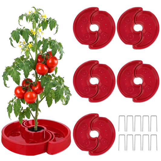 5 Sets Tomato Watering Trays, Surrounding Red Tomato Automator Tray, Root Irrigation Trays for Vegetables, Reduce Runoff, Weed Control, Boost Growth for Tomatoes, Peppers & Garden Veggies