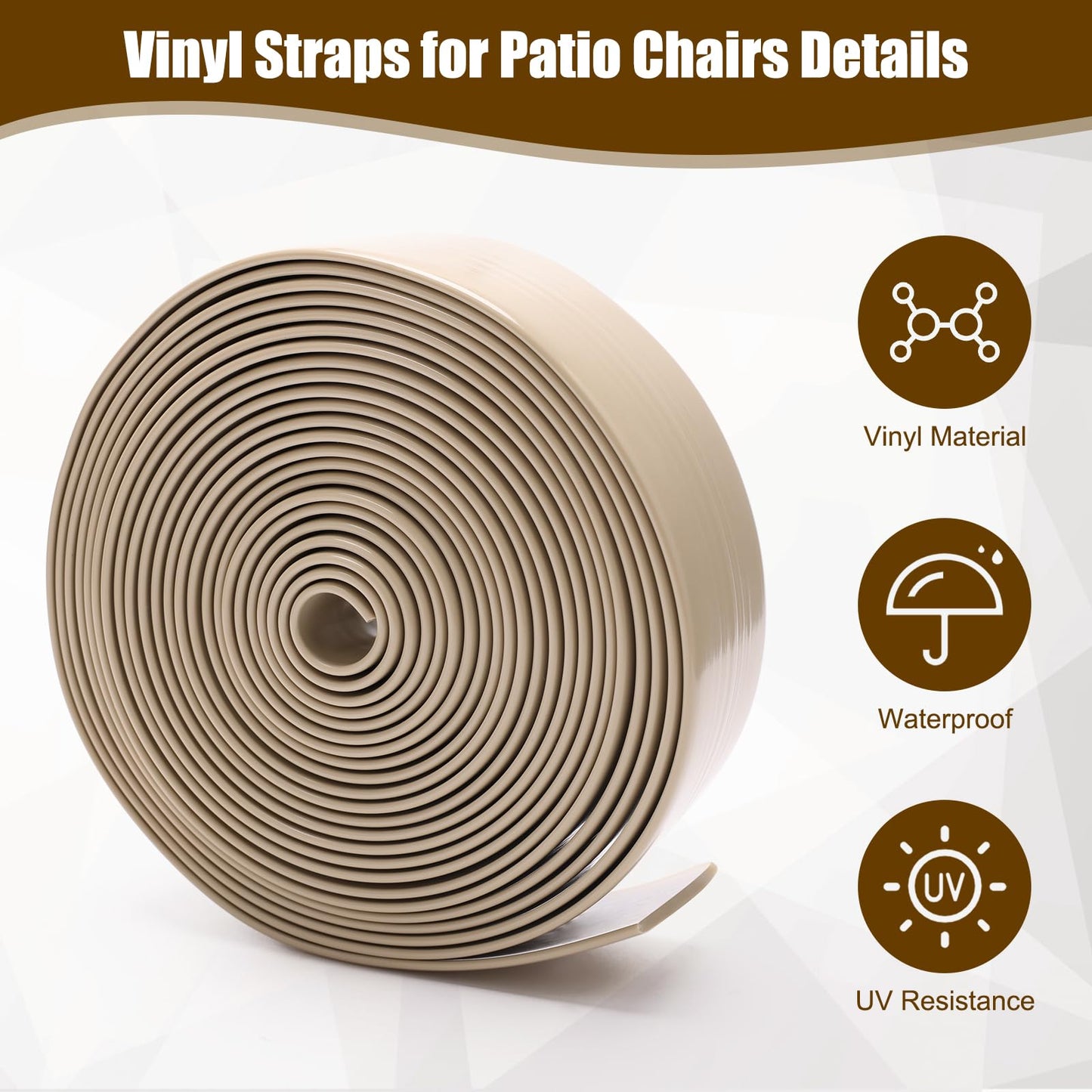 Coldairsoap 2" Wide Vinyl Straps for Patio Chairs Repair, 20FT Long Patio Garden Furniture Replacement Straps+ 40 Free Rivets for Outdoor Lawn Furniture Chaise Lounge Repair (Driftwood)