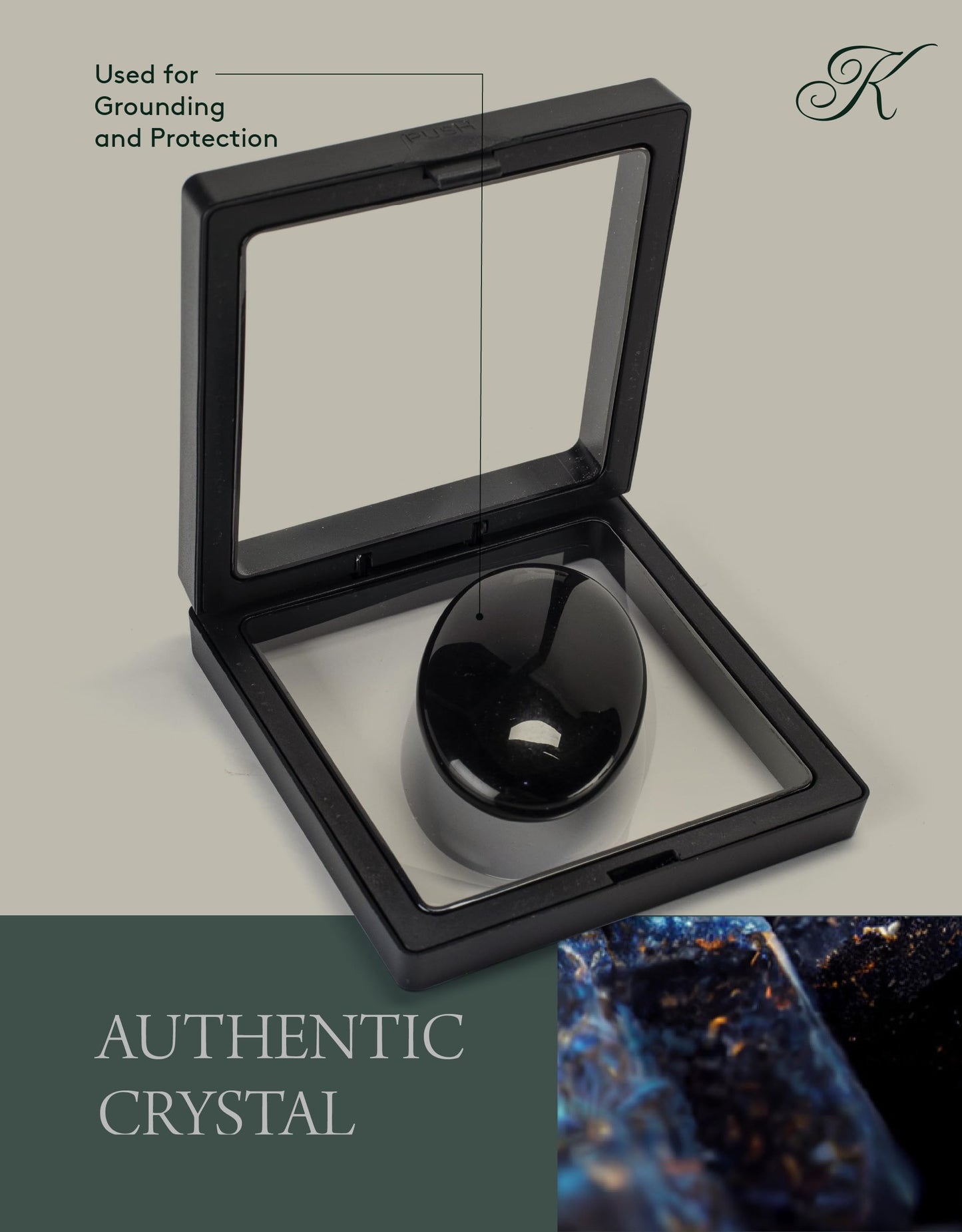 KALIFANO Obsidian Palm Stone with Healing & Calming Effects - High Energy Obsidiana with Information Card - Reiki Worry Crystal Used for Detoxification (Family Owned and Operated)